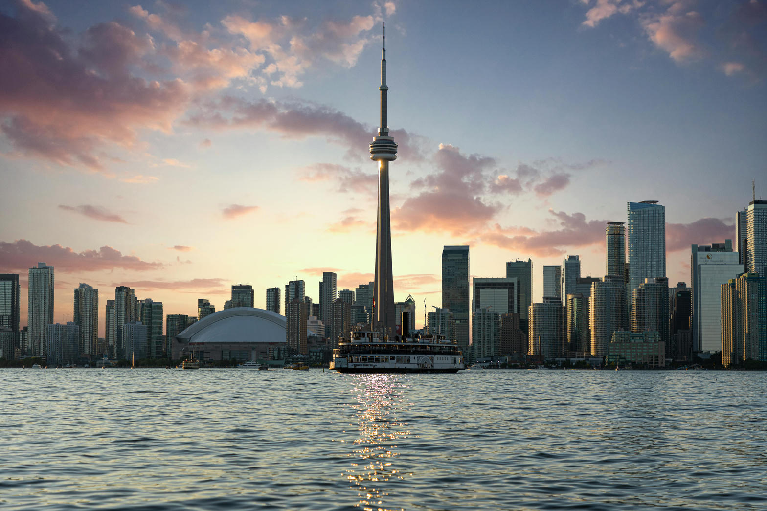 Toronto skyline and CN Tower at golden hour
